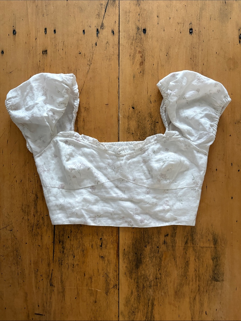 Wilfred Women’s Ivory Wander Linen Puff-Sleeve Crop Bustier US S EUC